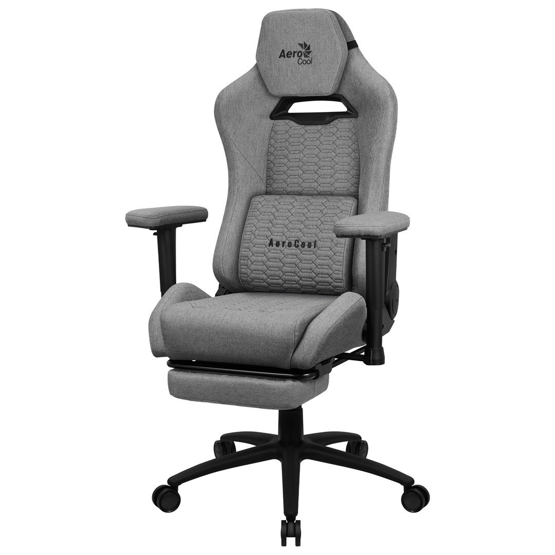 aerocool royalashgr premium ergonomic gaming chair legrest aeroweave technology grey 1