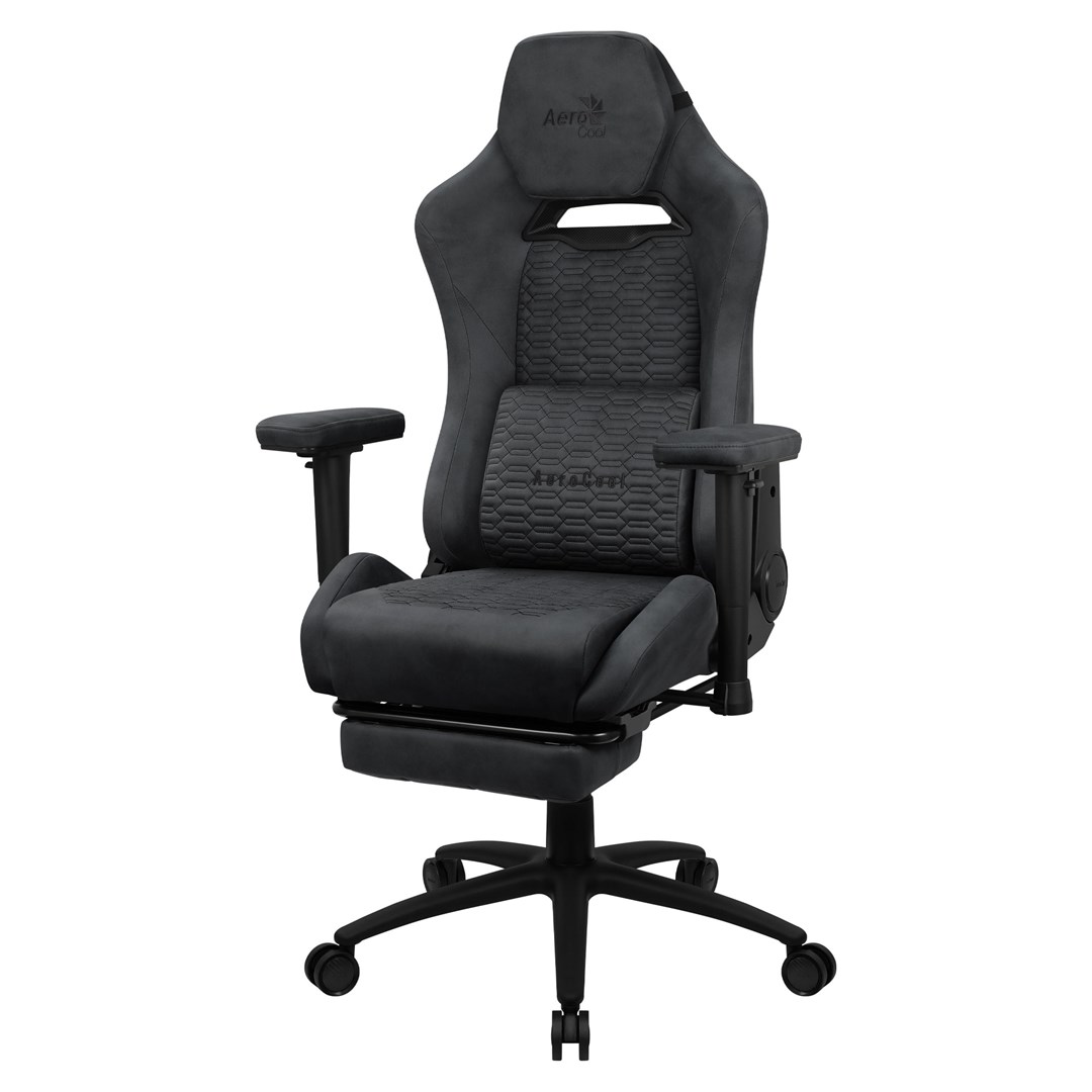 aerocool royalslategr premium ergonomic gaming chair legrests aerosuede technology grey