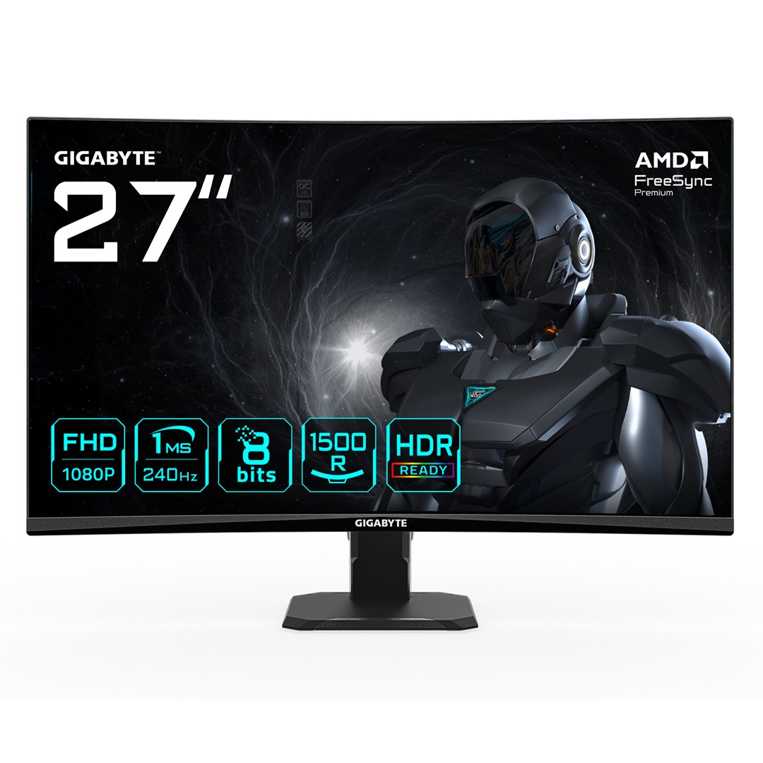 gigabyte gs27fc2 27 fhd curved gaming monitor 1920 x 1080 240hz 1 350 cd mc2b2 hdr ready hdmi 2 0 displayport 1 4