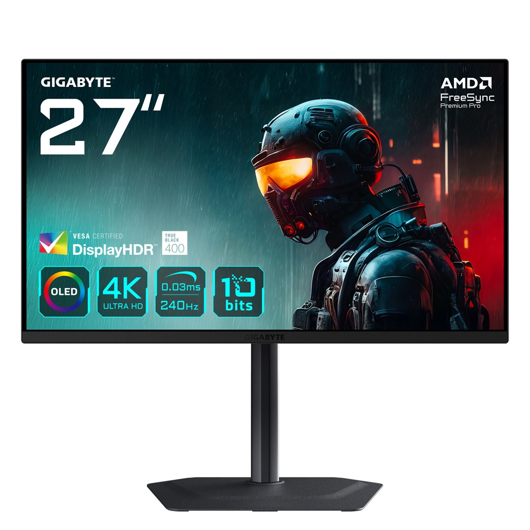 gigabyte mo27u2 oled 4k uhd gaming monitor 3840 x 2160 240hz 0 03ms 1000 cd mc2b2 display hdr true black 400 hdmi 2 1 displayport 1 4
