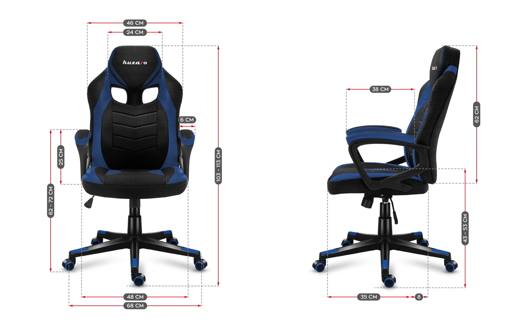 huzaro force 2 5 blue mesh gaming armchair mesh seat black blue 2