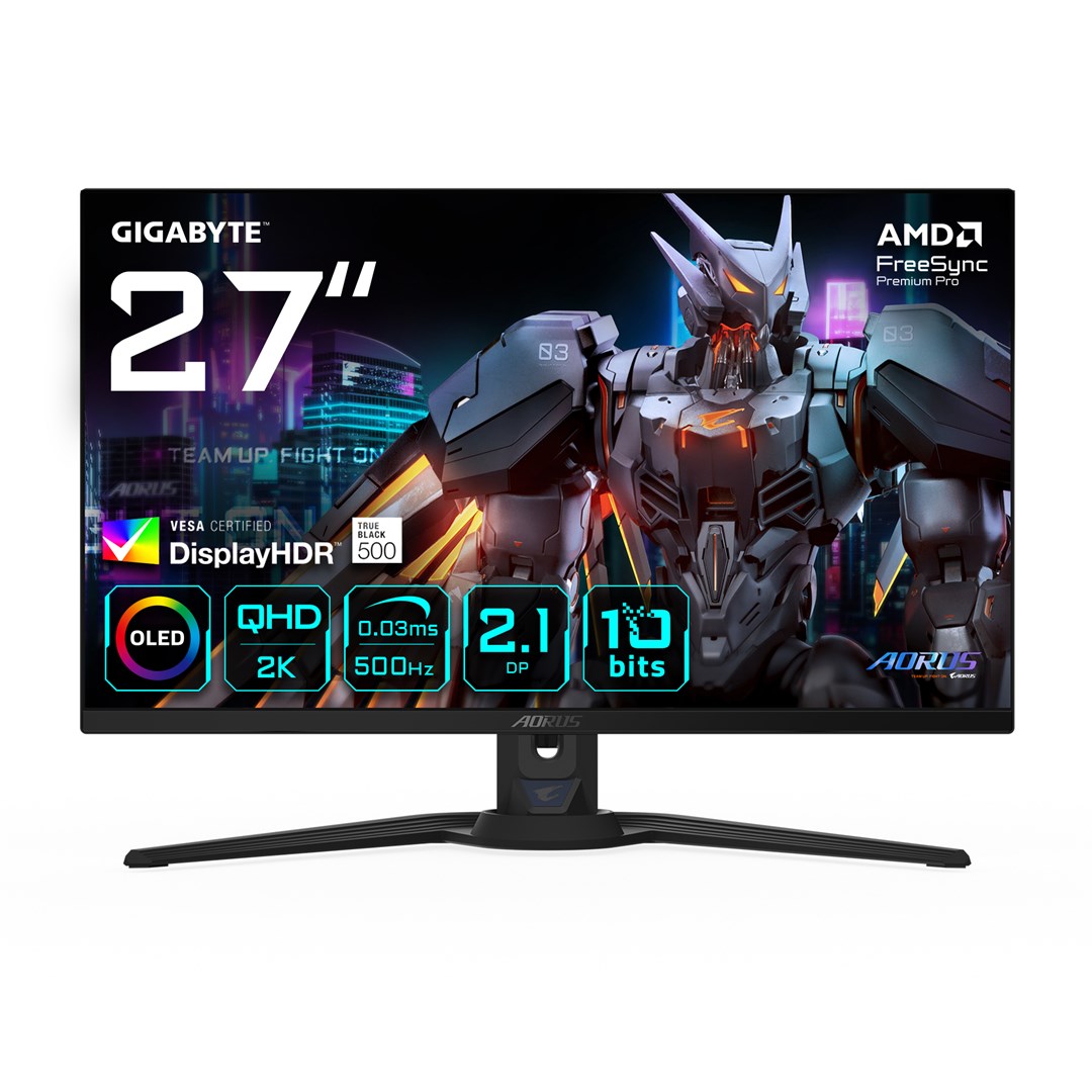 gigabyte aorus fo27q5p oled qhd gaming monitor 2560 x 1440 500hz 0 03ms kvm 300 cd mc2b2 freesync premium pro displayhdr true black 500 displayport 2 1