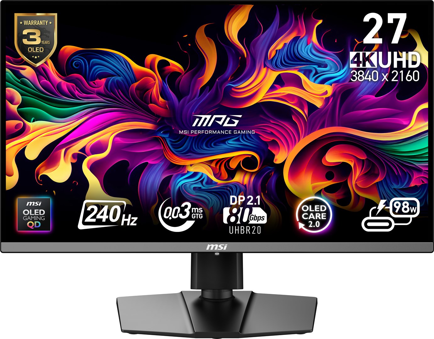 msi mpg 272urx qd oled computer monitor 67 3 cm 26 5 3840 x 2160 pixels 4k ultra hd black