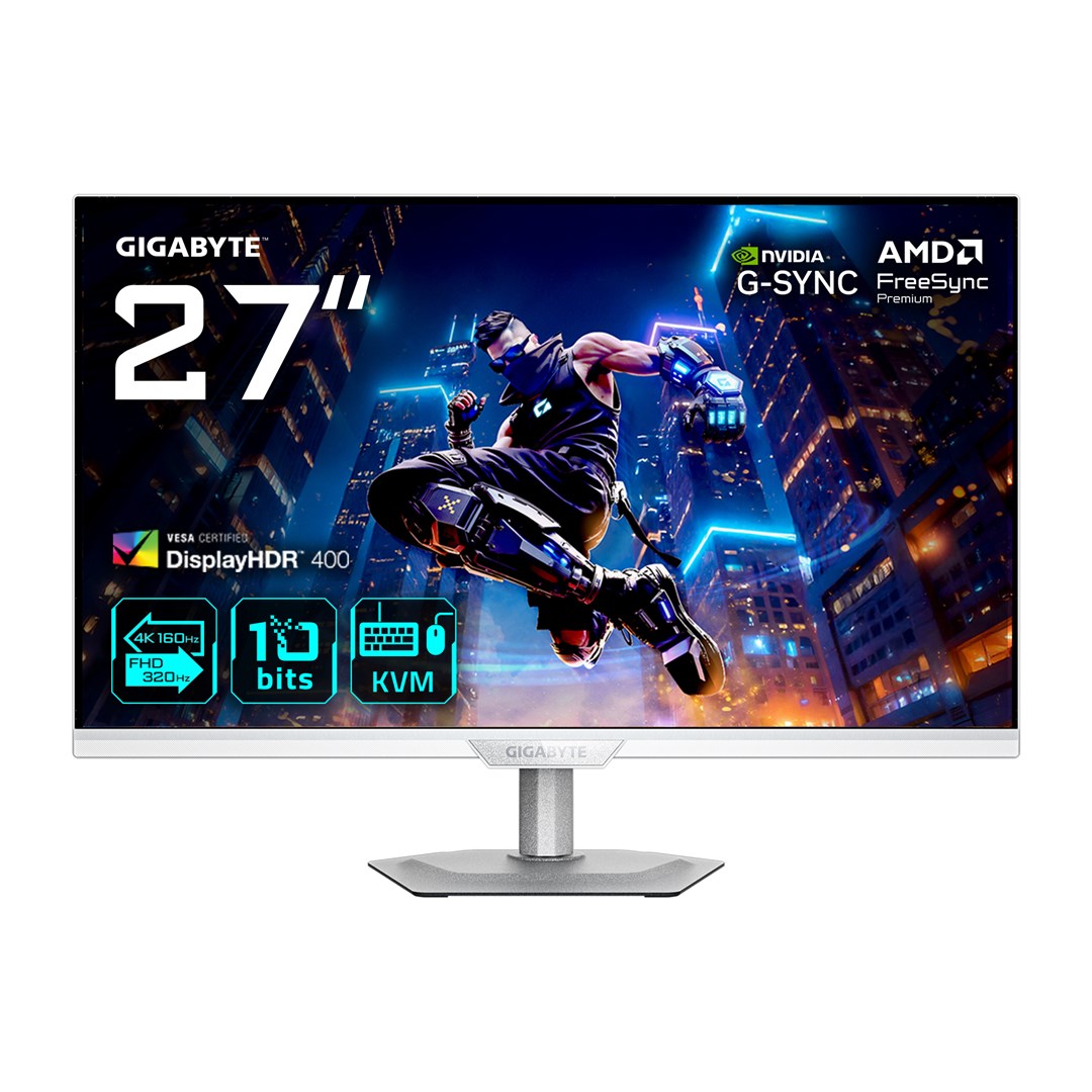 gigabyte m27up ice 27 4k uhd gaming monitor dual mode 4k 160hz or fhd 320hz 3840 x 2160 1ms 350 cd mc2b2 freesync premium displayhdr400 hdmi 2 1 displayport 1 4