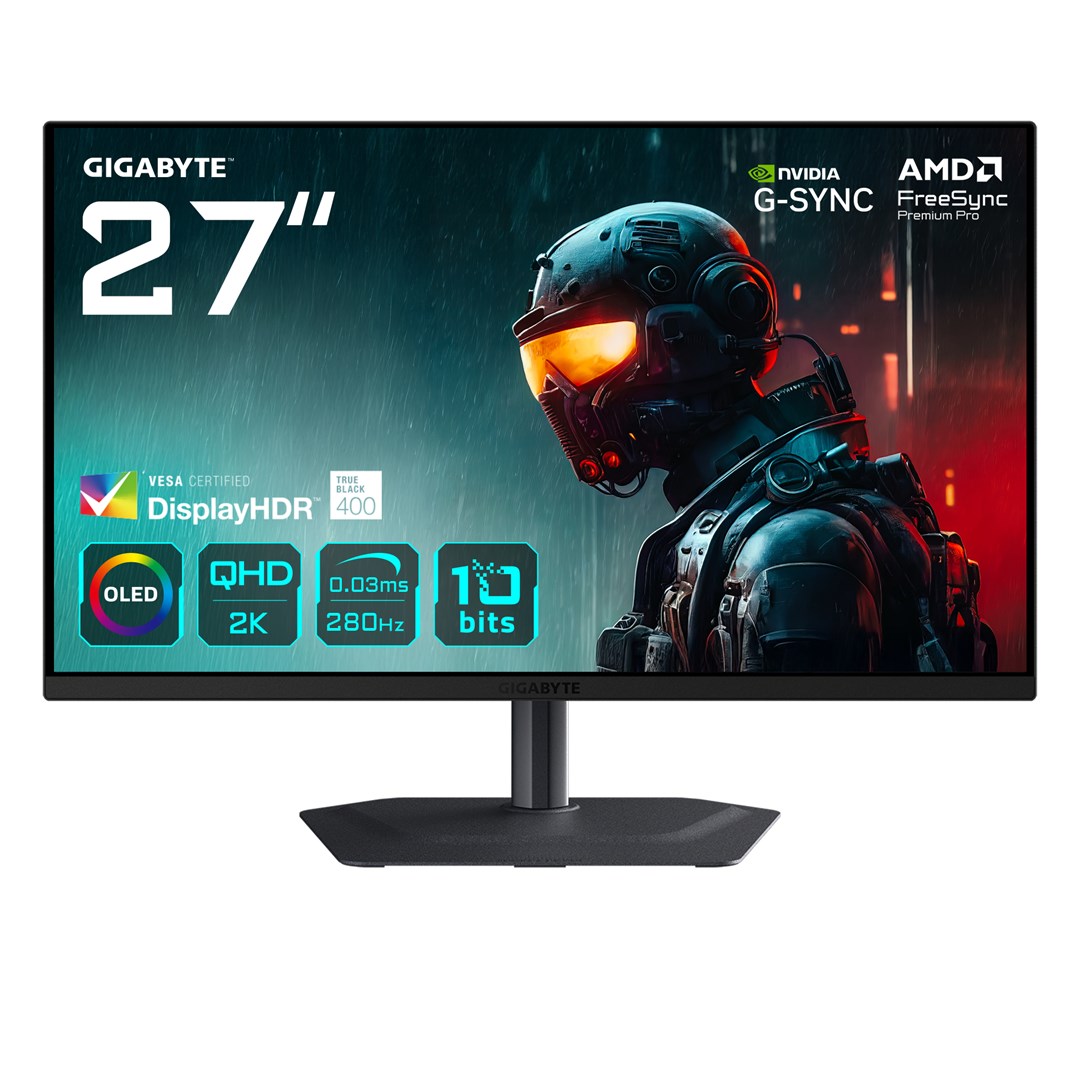 gigabyte mo27q2a 27 oled 2k qhd gaming monitor 2560 x 1440 280hz 0 03ms 250 cd mc2b2 freesync premium pro displayhdr true black 400 hdmi 2 1 displayport 1 4