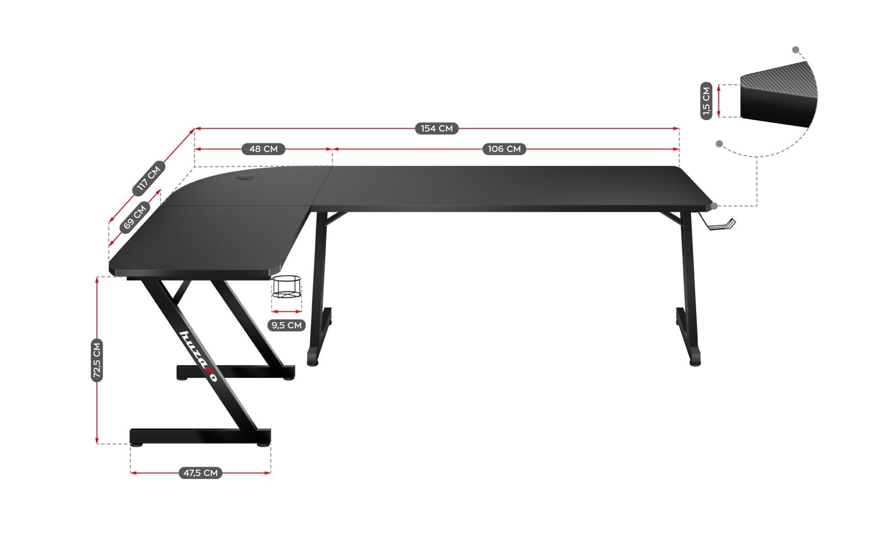 huzaro hero 7 0 computer desk black 3