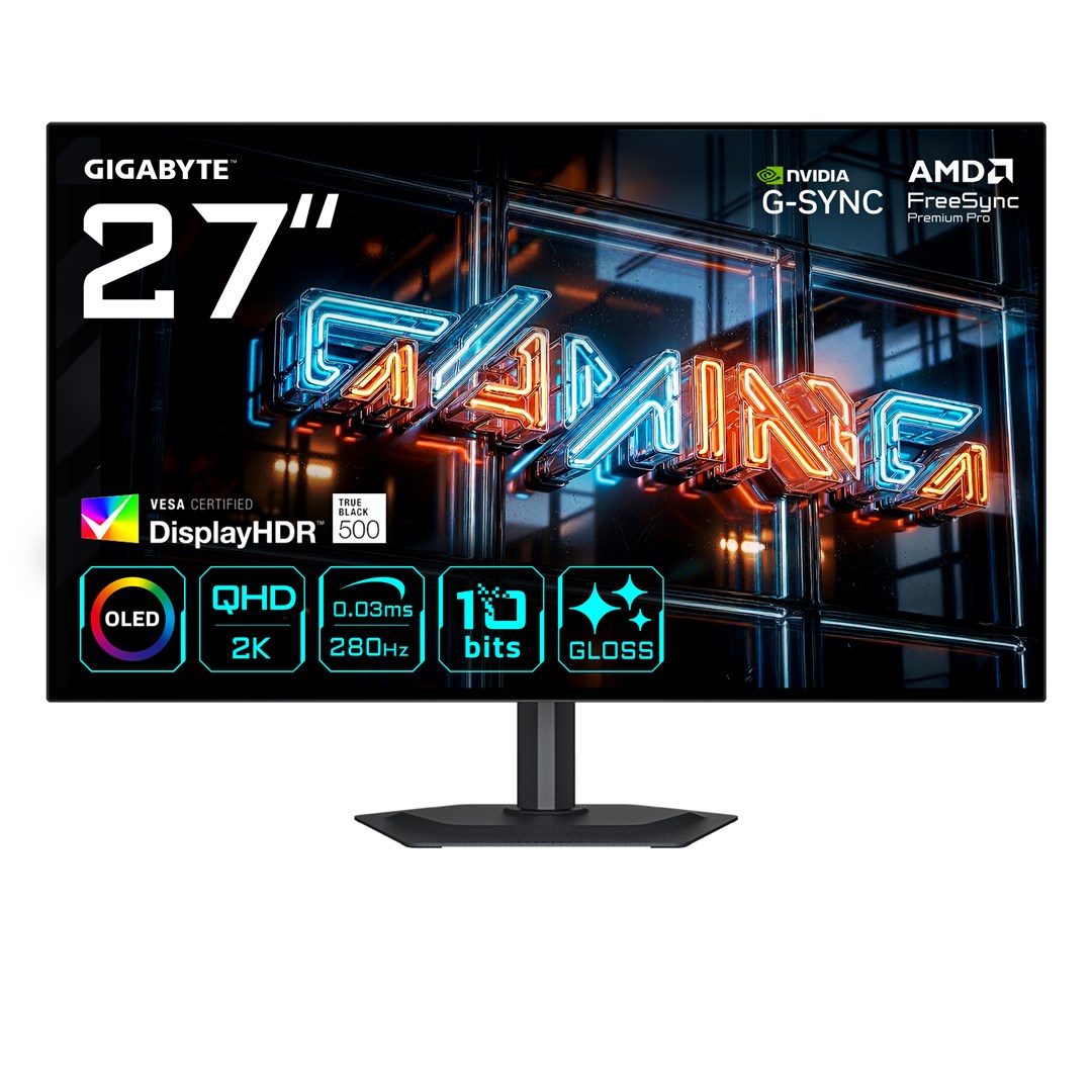 gigabyte mo27q28gr 27 glossy woled qhd gaming monitor 2560 x 1440 280hz 0 03ms 335 cd mc2b2 display hdr true black 500 hdmi 2 1 displayport 1 4